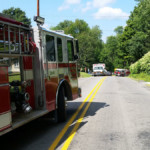 Engine 28-11 on Pettis Road, traffic control for MVA