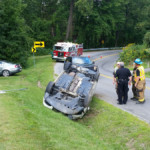 Engine 28-13 on scene of a single vehicle rollover on Pettis Road