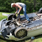 Hayden's Garage prepares to overturn the rolled vehicle