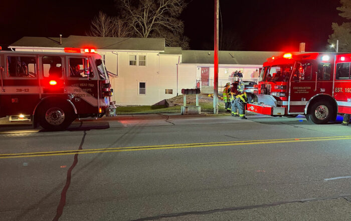 Engine 28-12 in front of the Maples Efficiencies in Cochranton