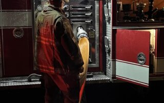 Firefighter Barry Porter operates on scene of a silo fire