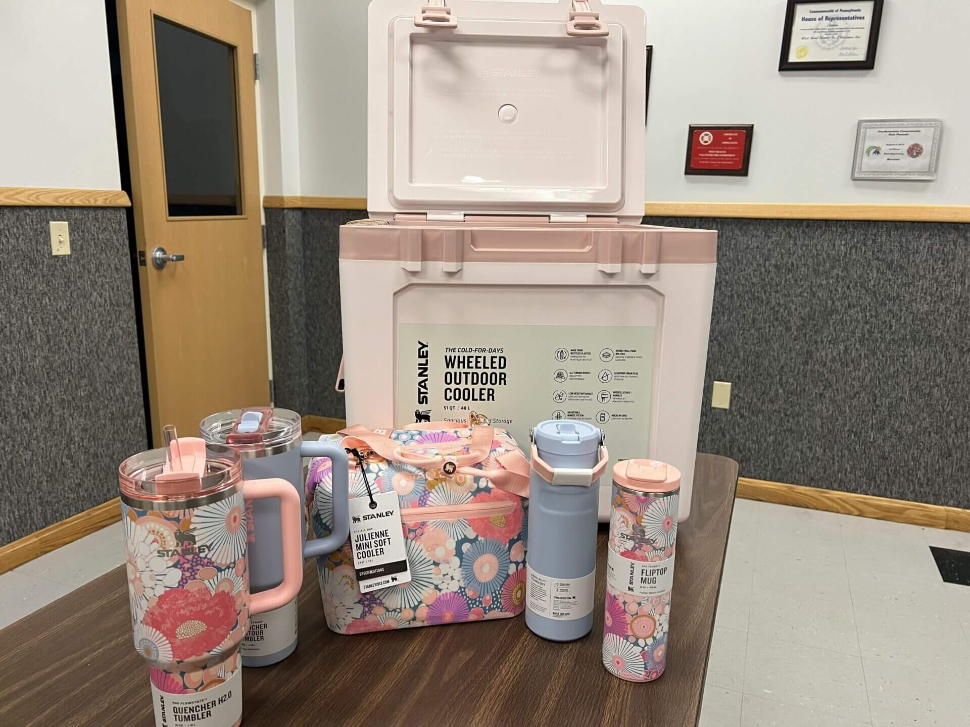 Stanley cooler, mug, and tumbler set