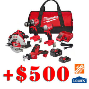 Milwaukee toolset plus $500 at Home Depot or Lowe's
